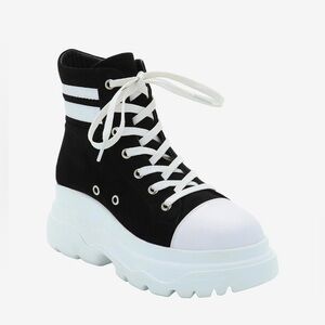 Black & White Varsity Chunky Hi-Top Sneakers - Hot Topic